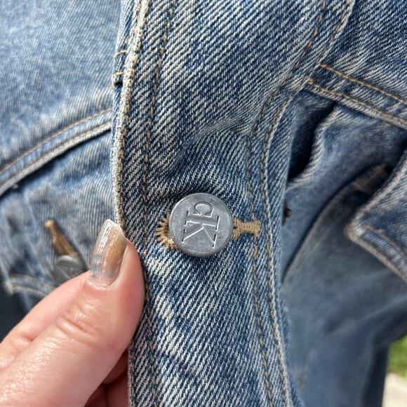 Calvin Klein Jean Trucker Jacket Size M Men’s Western Logo Patch Vintage - Picture 3 of 10